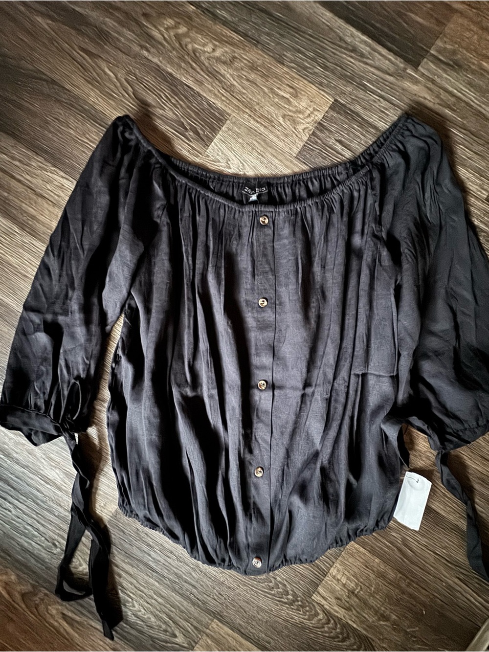 Zenobia Black Off-Shoulder Button-Front Blouse